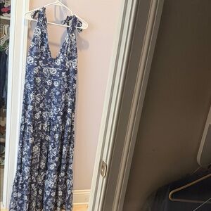 Blue Floral Tie-Shoulder Maxi Dress